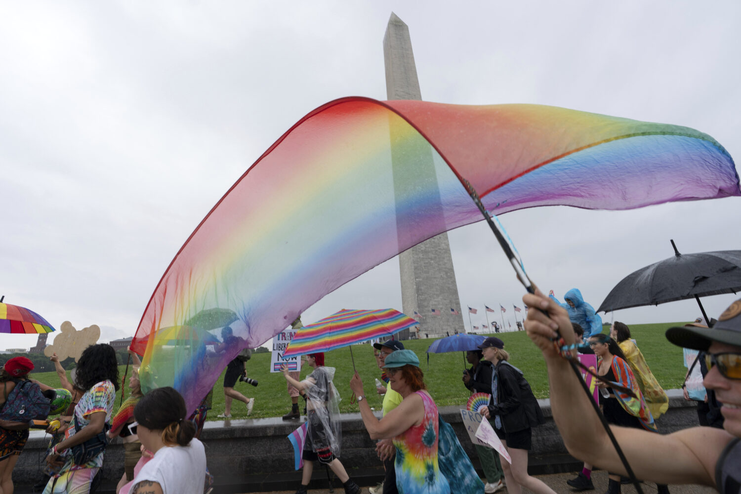 People march on the National Mall during the World Pride Rally Sunday, June 8, 2025, in Washington....