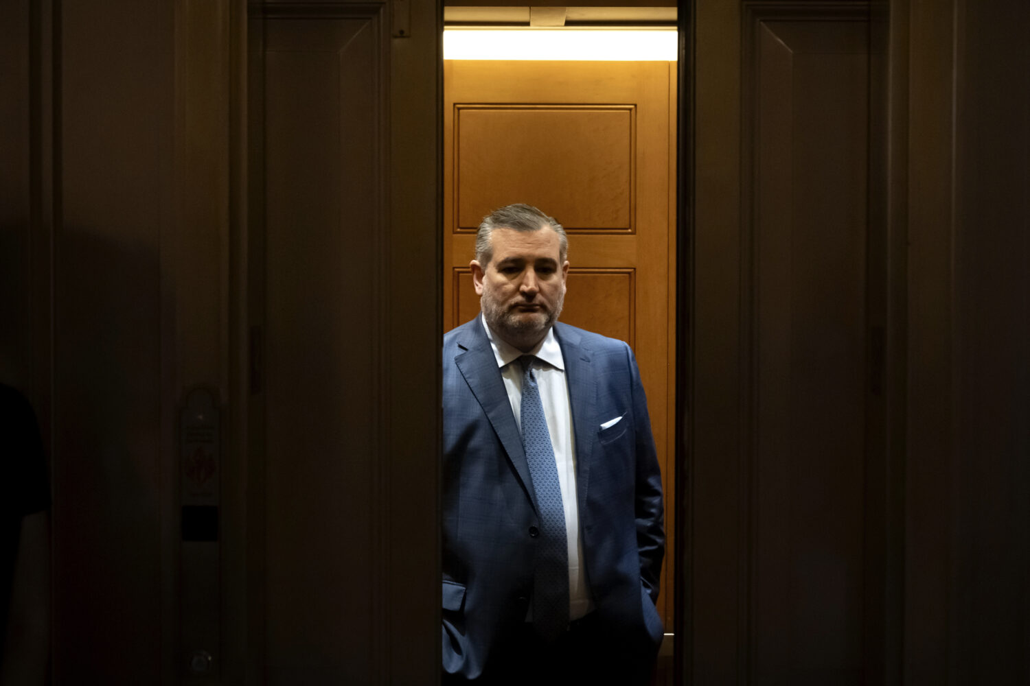 Sen. Ted Cruz, R-Texas, stands in an elevator as Republicans begin a final push to advance Presiden...