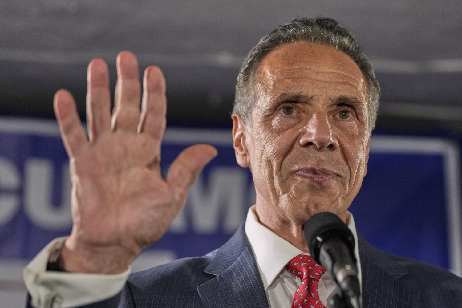 Mayoral candidate Andrew Cuomo speaks to supporters during a Democratic primary watch party, Tuesda...