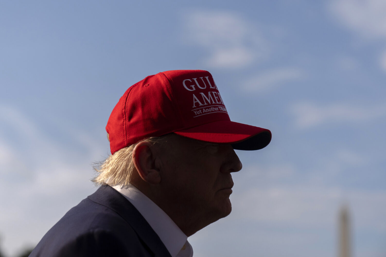 President Donald Trump speaks to the media before walking across the South Lawn of the White House ...