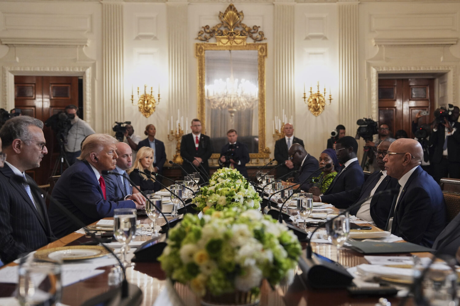 President Donald Trump speaks during a lunch with African leaders including Senegalese President Ba...