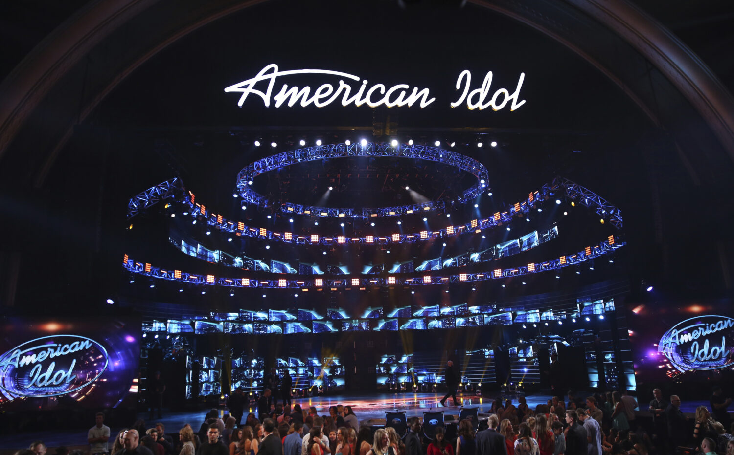 FILE - The stage at the "American Idol" farewell season finale at the Dolby Theatre on Thursday, Ap...