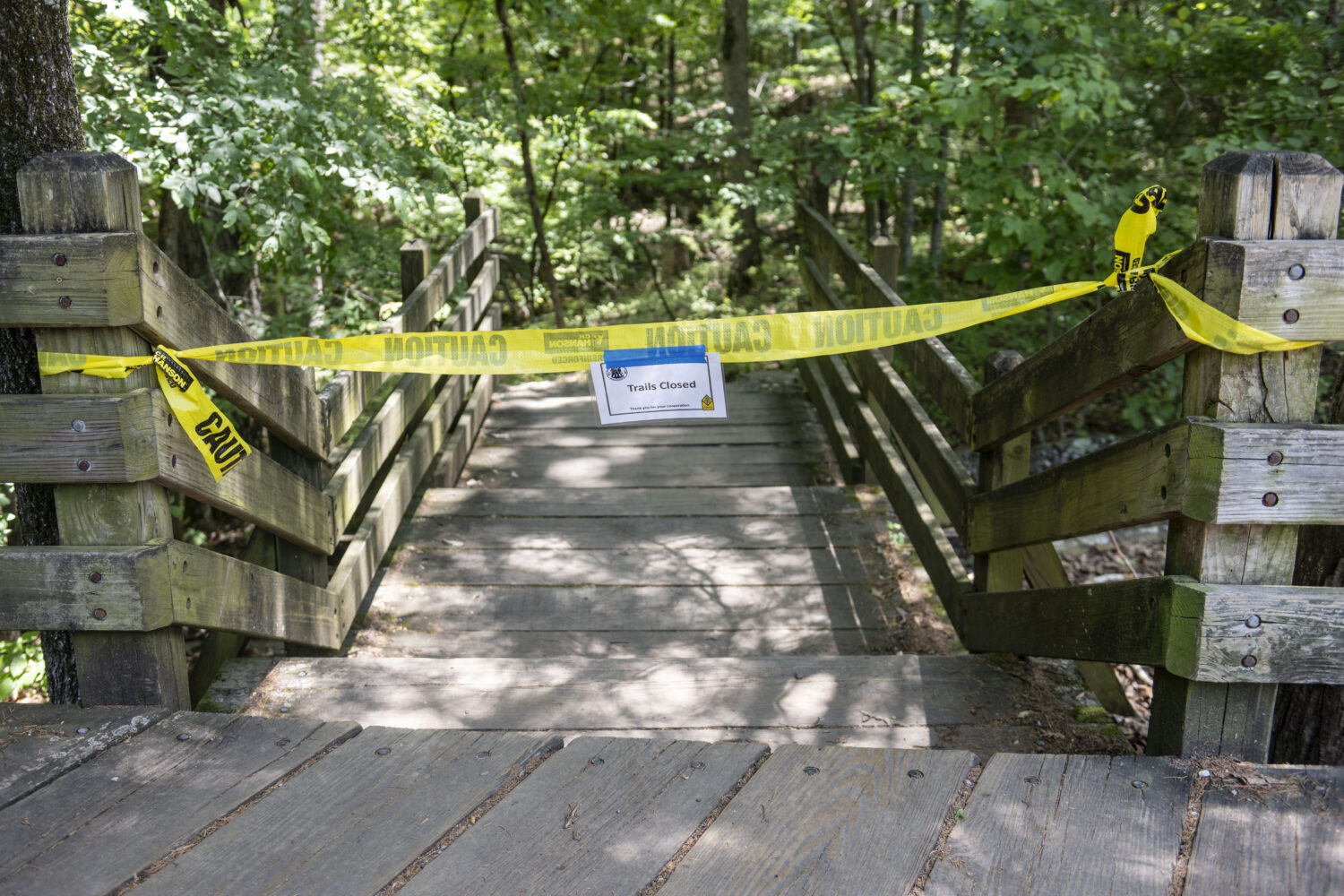The trail head to the Devil's Den trail at Devils Den State Park remains closed Monday, July 28, 20...