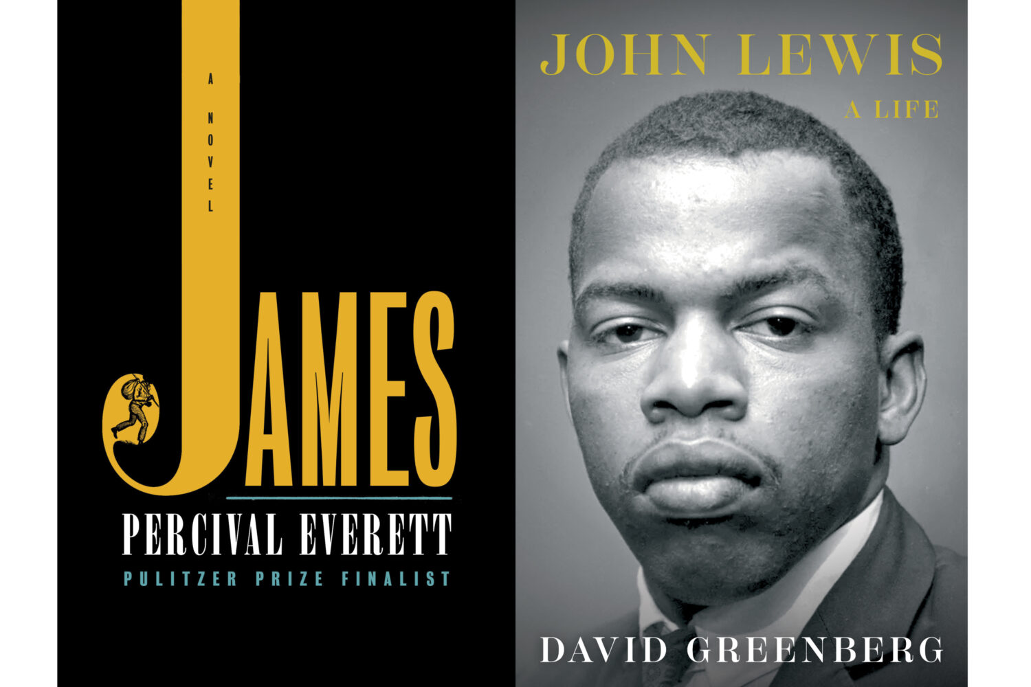 This combination of images shows cover art for "James" by Percival Everett, left, and "John Lewis: ...