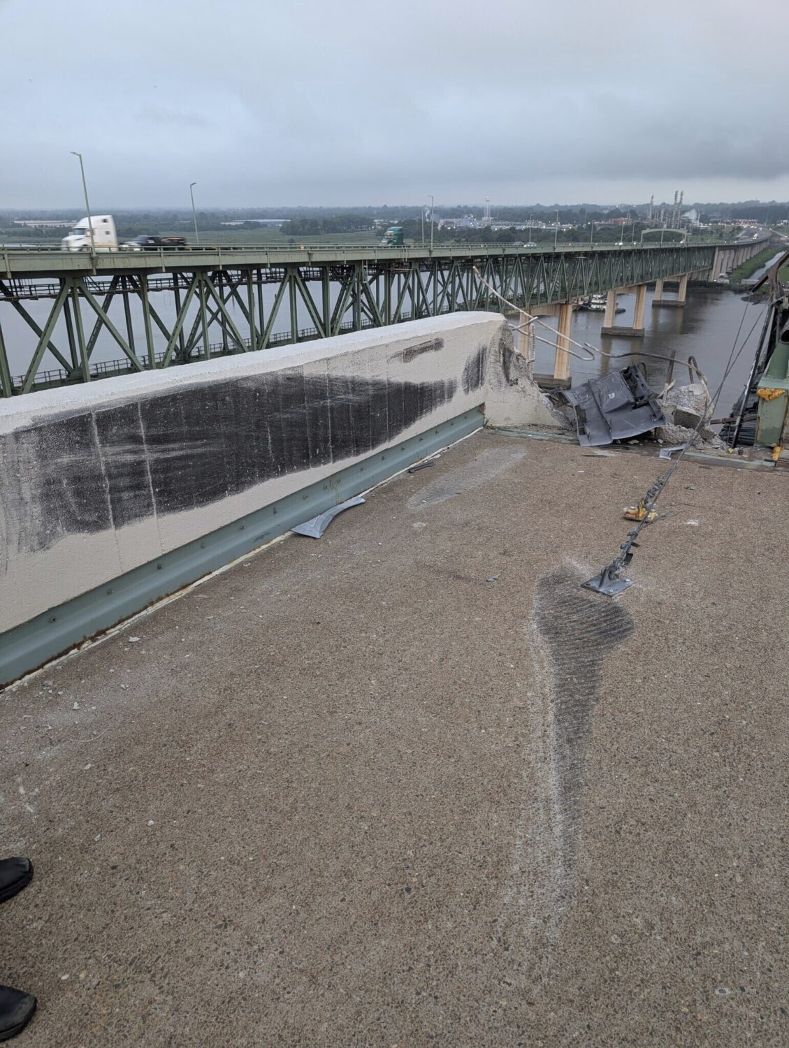 This photo provided by Delaware River and Bay Authority shows the scene where a tractor-trailer cab...