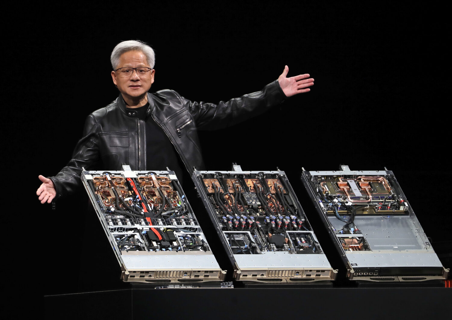 FILE - President and CEO of Nvidia Corporation Jensen Huang delivers a speech during the Computex 2...
