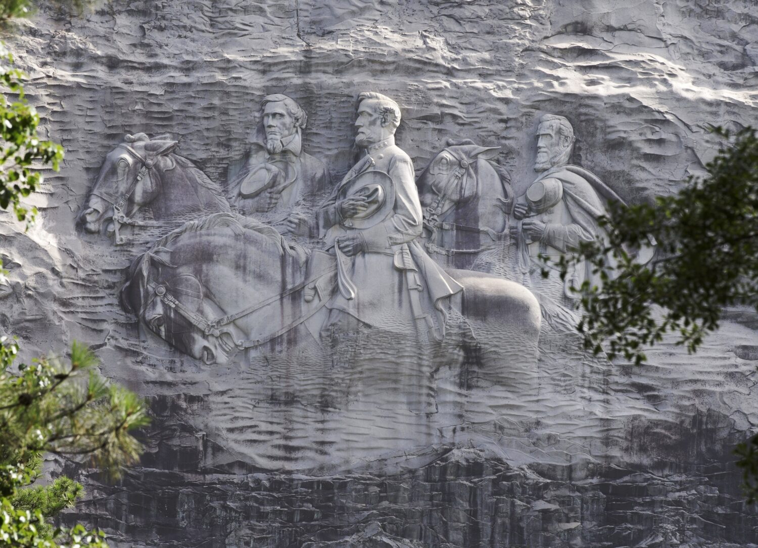 FILE - A carving depicting Confederate Civil War figures Stonewall Jackson, Robert E. Lee and Jeffe...