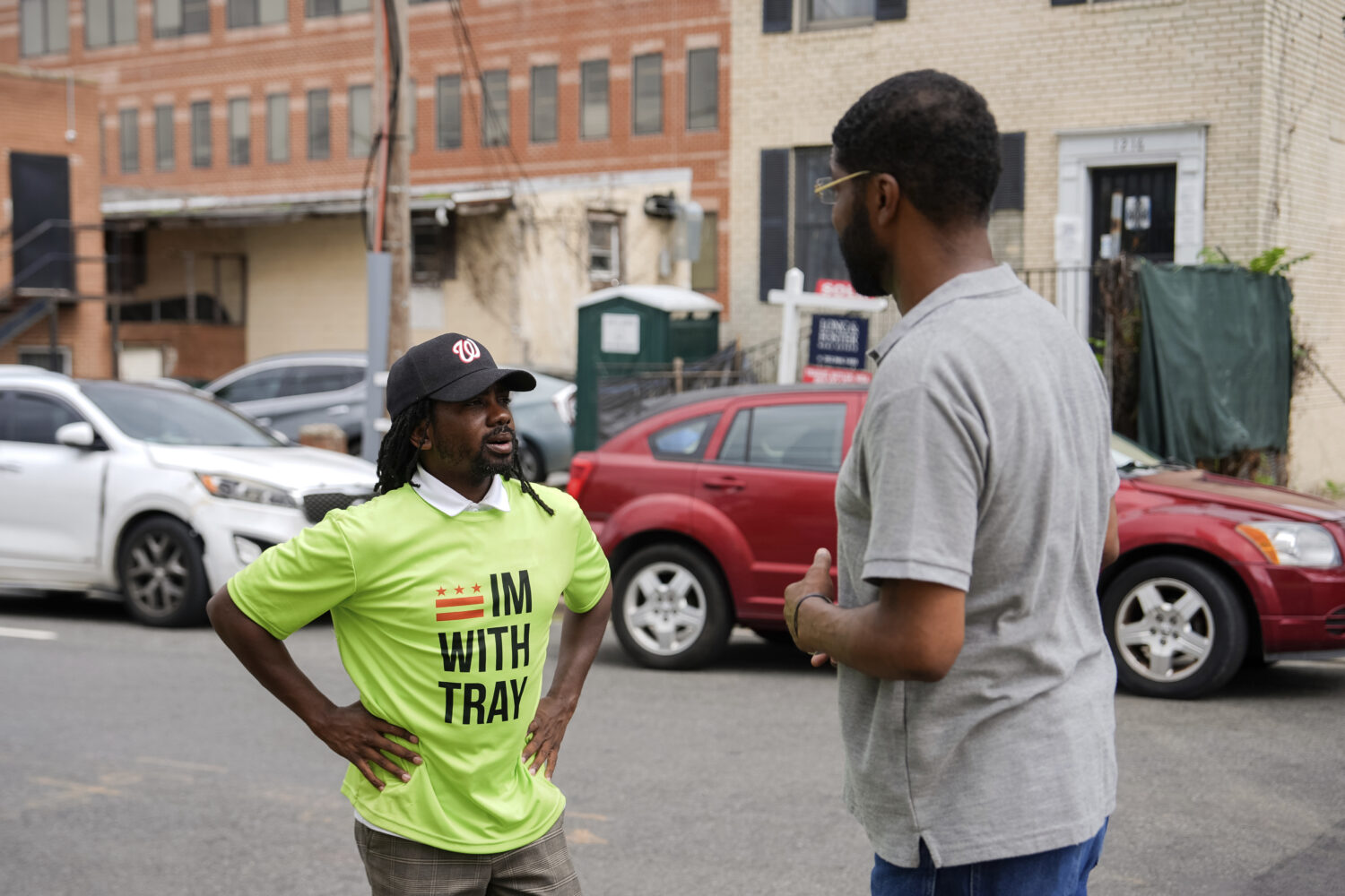 Former District of Columbia Councilman Trayon White talks to a voter outside Union Temple Baptist C...