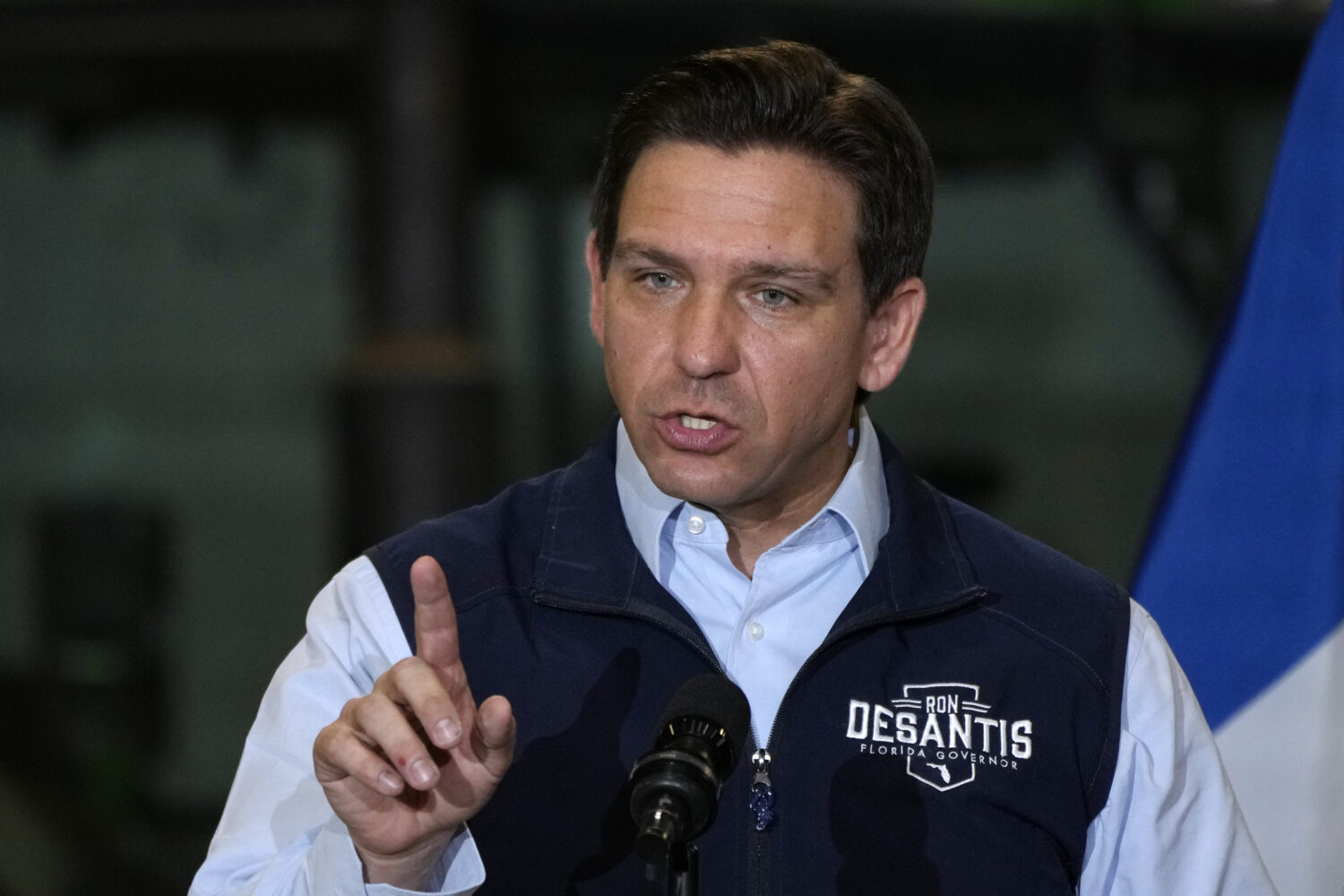 FILE - Florida Gov. Ron DeSantis speaks during a campaign event on May 31, 2023, in Salix, Iowa. (A...