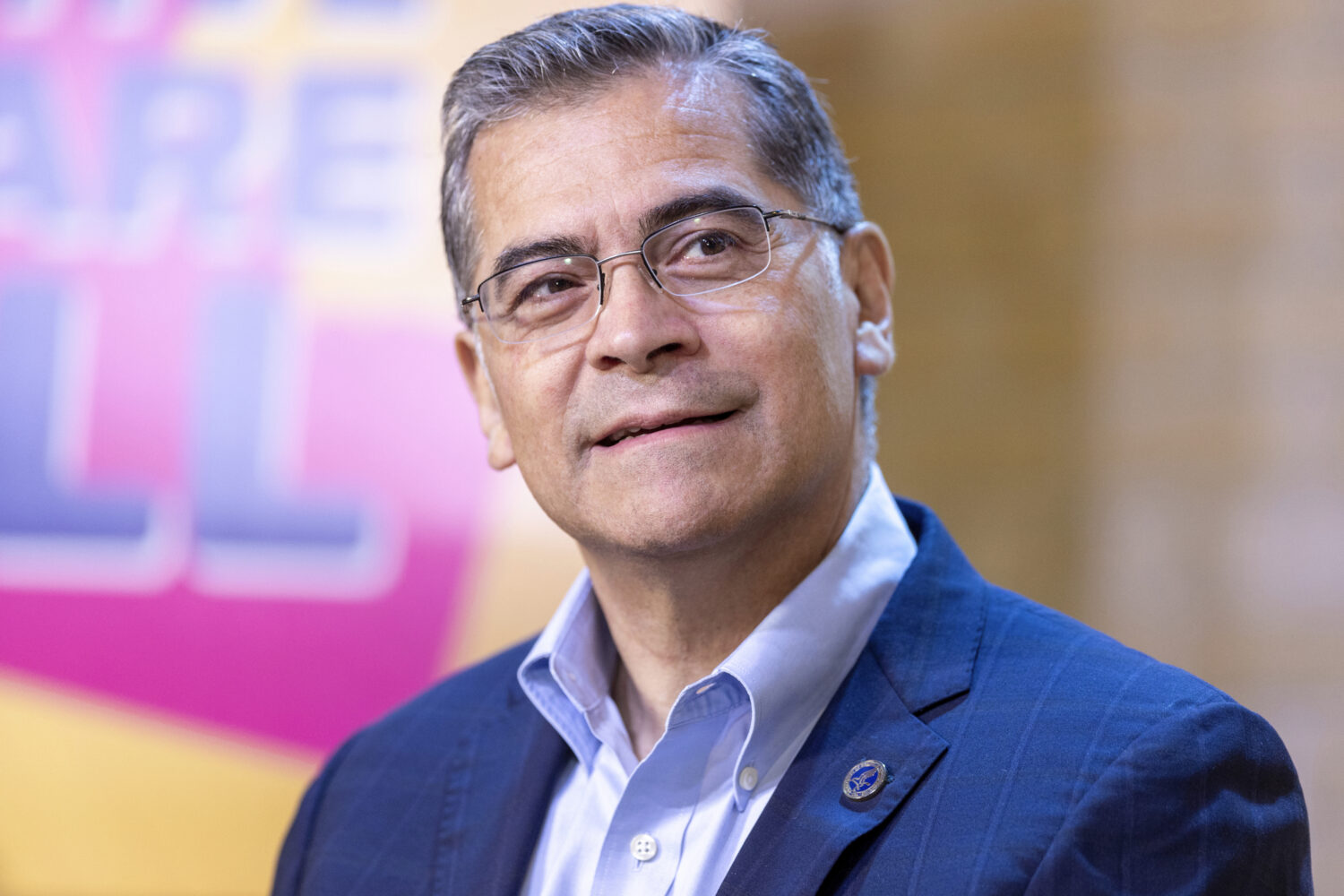 FILE - U.S. Health Secretary Xavier Becerra speaks at the Linen Building in Boise, Idaho, June 26, ...