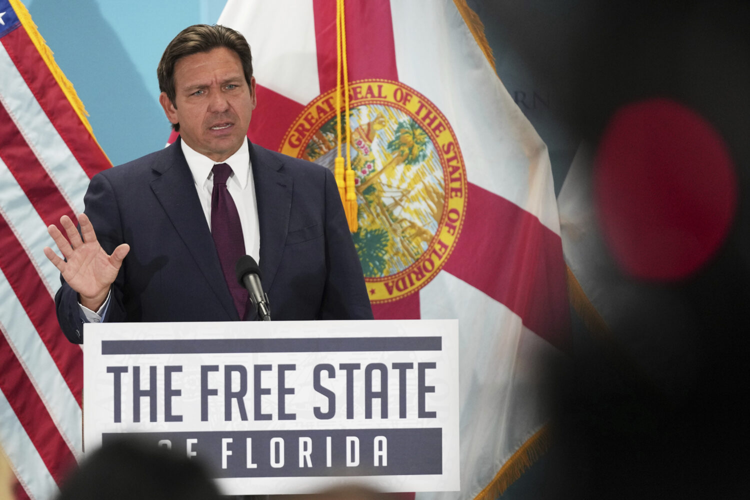 FILE - Florida Gov. Ron DeSantis speaks during a public event on May 6, 2025, in Miami. (AP Photo/L...