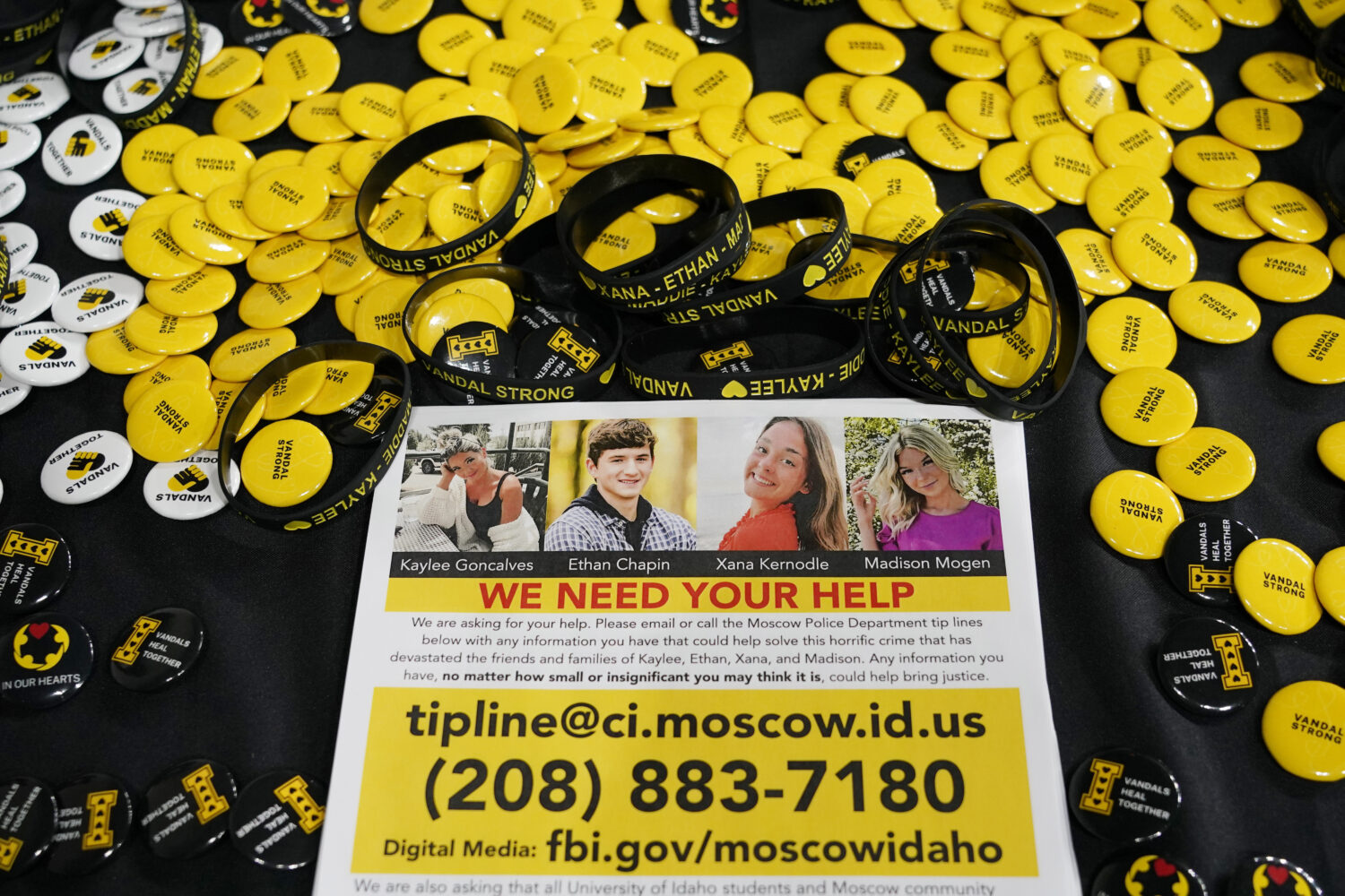 FILE - A flyer seeking information about the killings of four University of Idaho students who were...