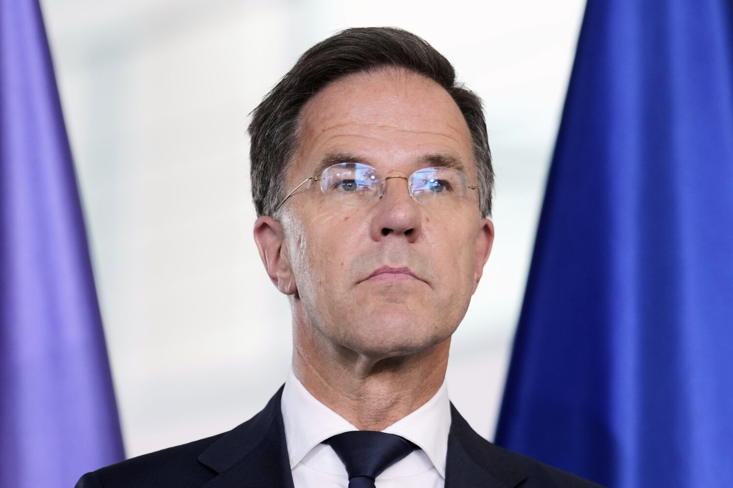 NATO Secretary General Mark Rutte attends a news conference with German Chancellor Friedrich Merz d...