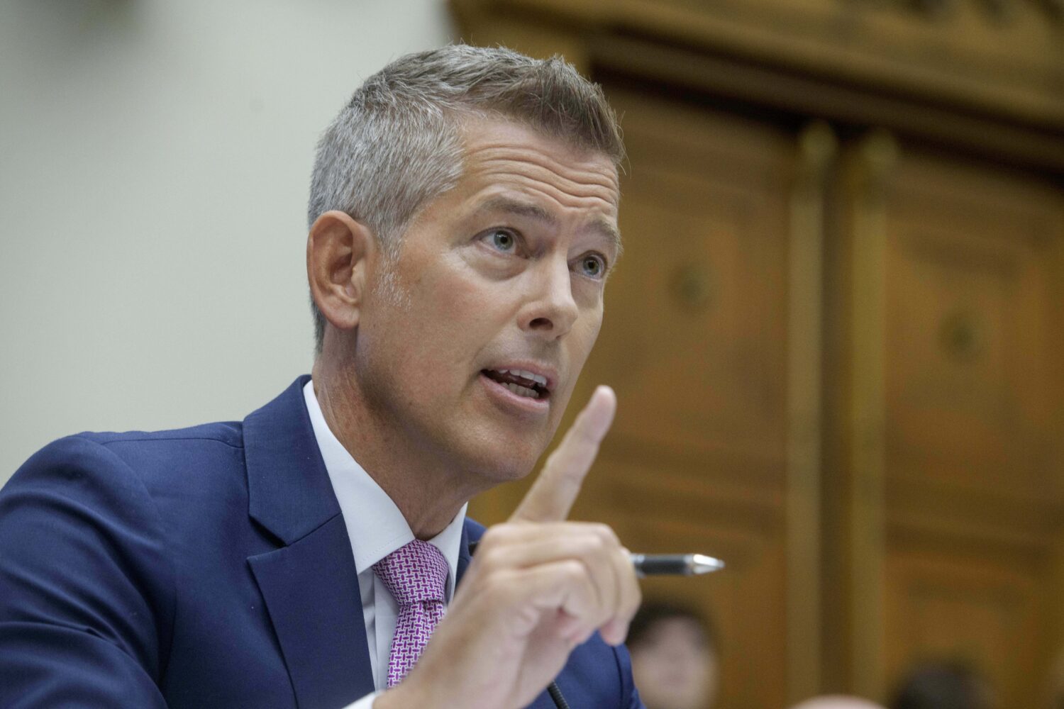 Secretary of Transportation Sean Duffy testifies during a House Committee on Transportation and Inf...
