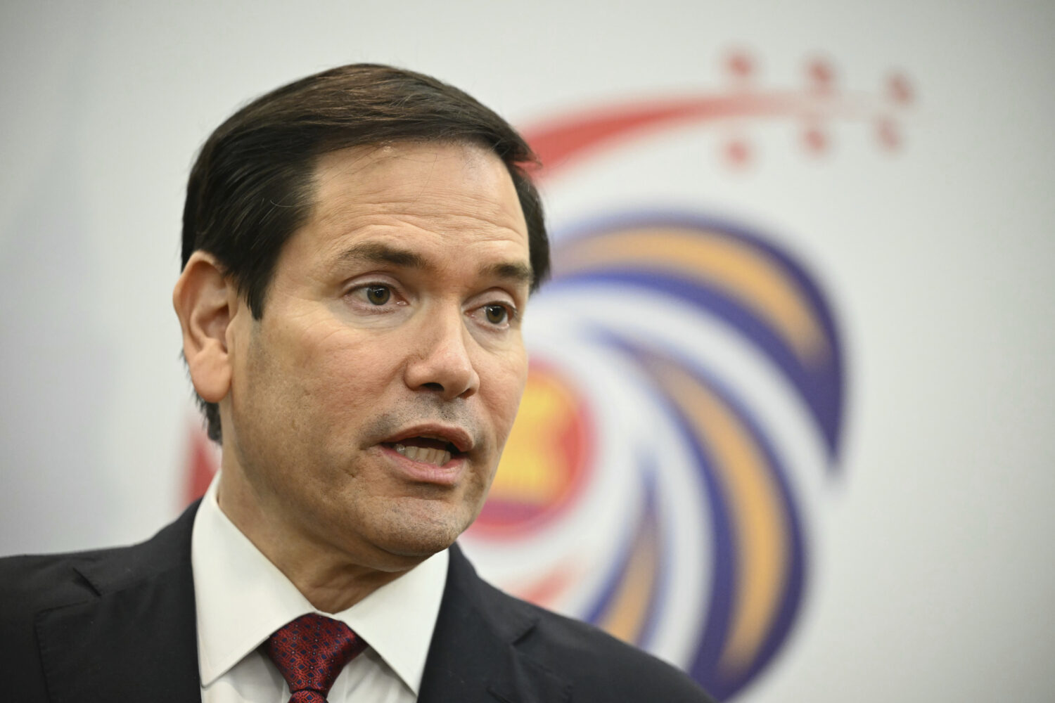US Secretary of State Marco Rubio takes part in a media briefing during the 58th ASEAN Foreign Mini...