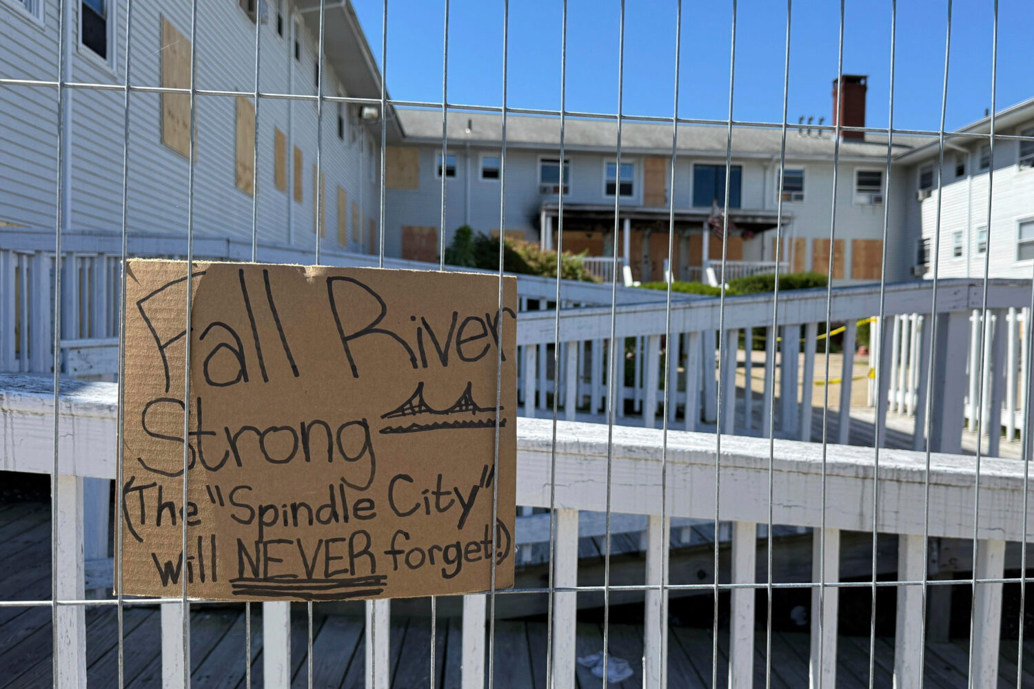 A handwritten sign is propped outside the Gabriel House on Tuesday, July 22, 2025, more than a week...