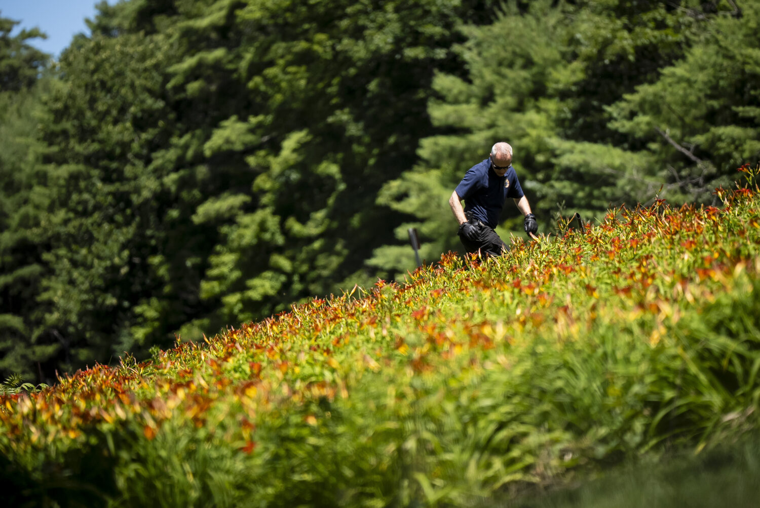 New York State Troopers search a ditch with the use of a drone along the Interstate 87 South while ...