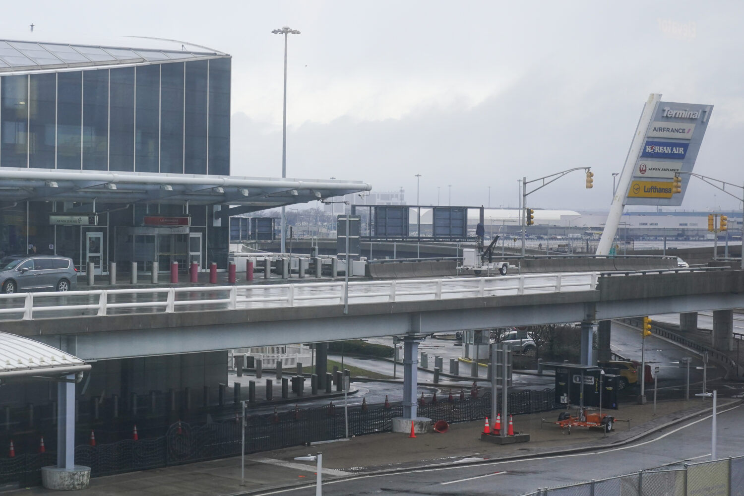 FILE - A vehicle stops at Terminal 1 at John F. Kennedy International Airport in New York, Feb. 17,...