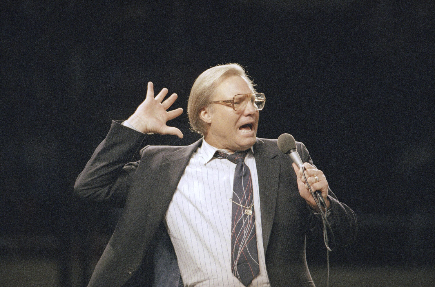 FILE - The Rev. Jimmy Swaggart gestures as he preaches the Gospel to the nearly 14,000 faithful who...