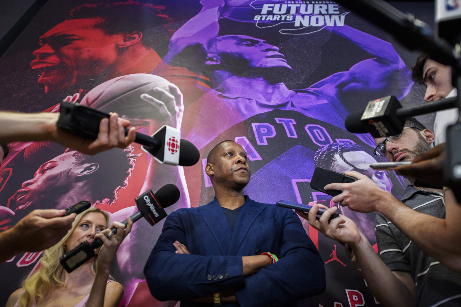 FILE - Toronto Raptors President Masai Ujiri speaks to the media at an NBA basketball press confere...
