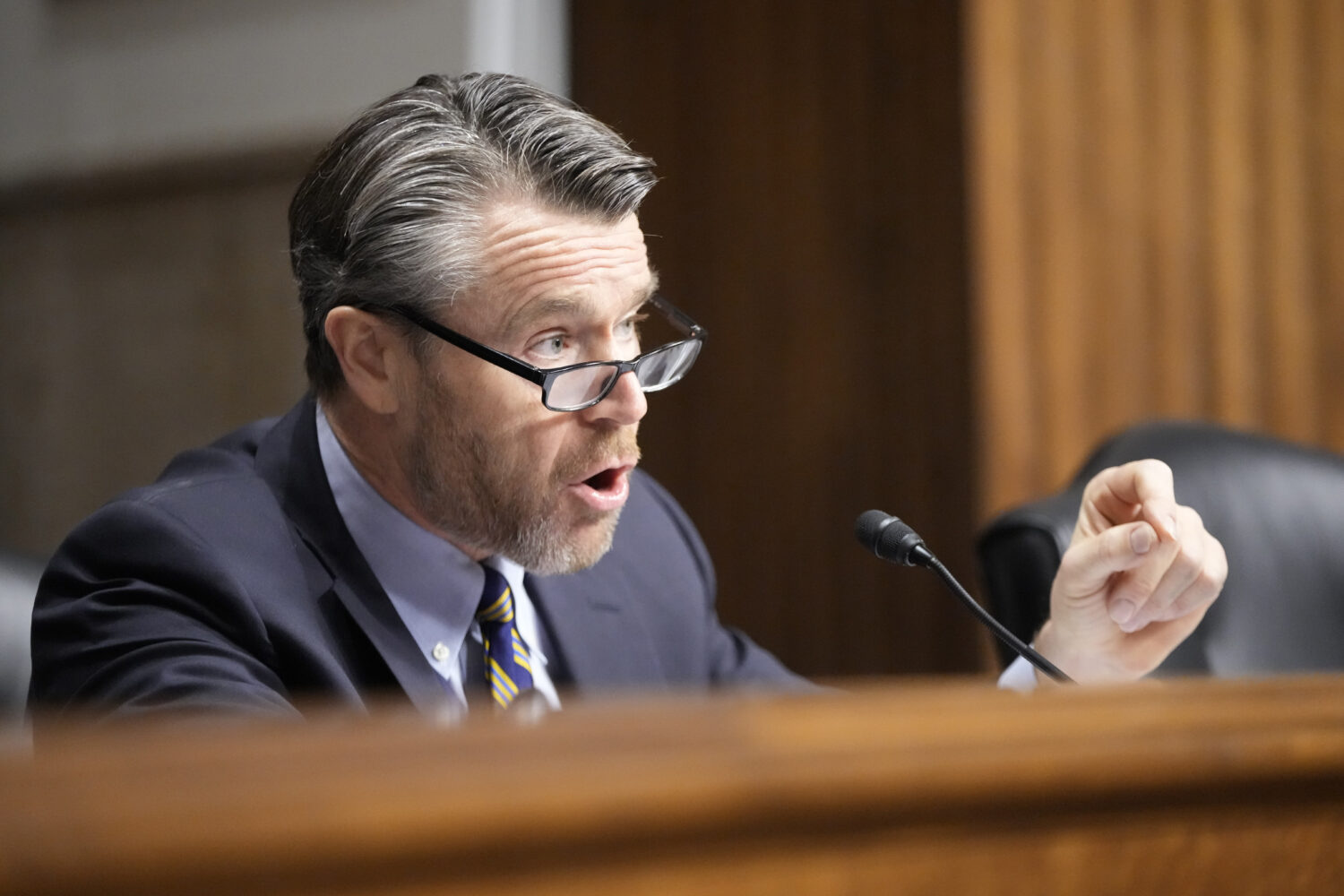 FILE - Sen. Todd Young, R-Ind., asks questions during a confirmation hearing at the Capitol in Wash...