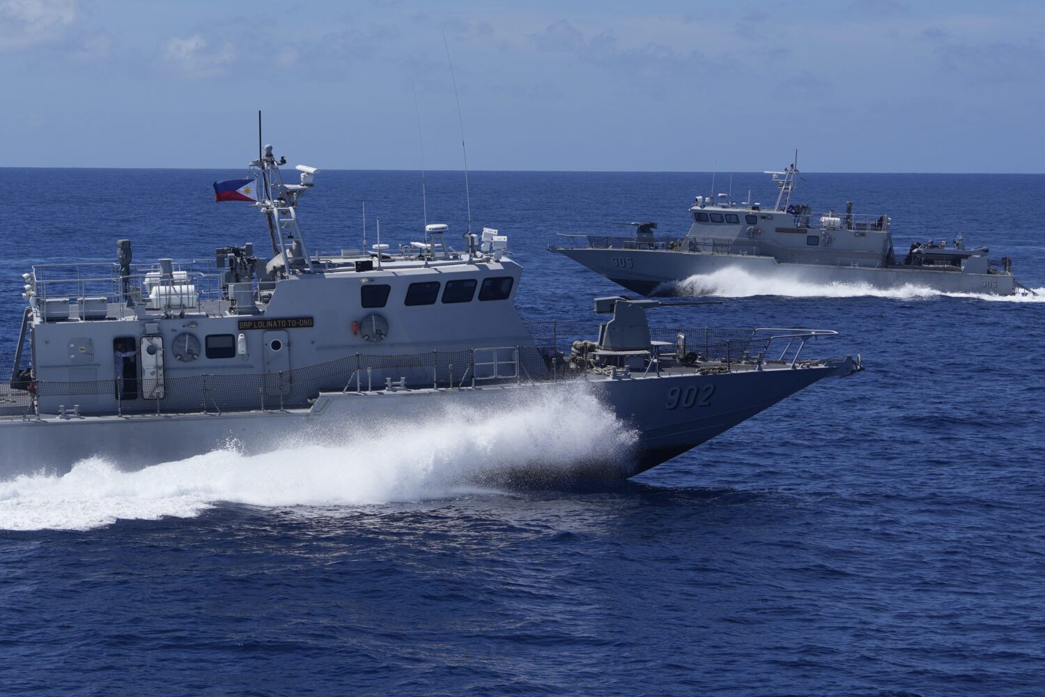Philippine Fast Attack Interdiction Craft maneuvers as it participates in a joint Philippine milita...
