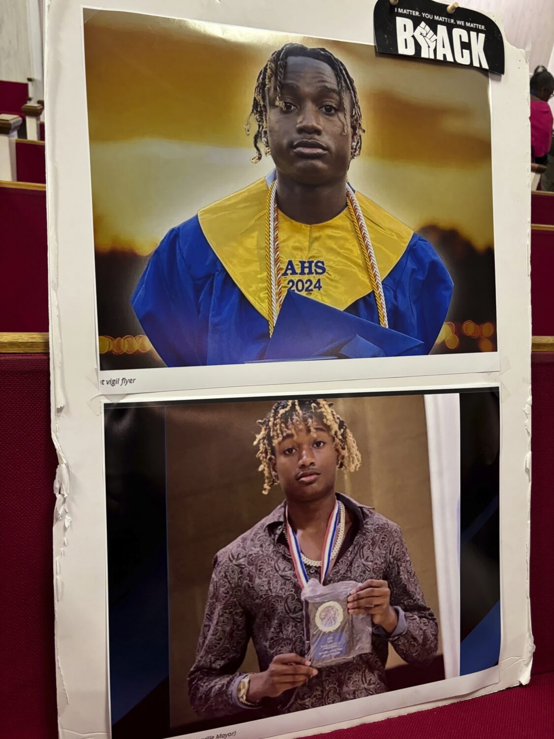 Photos of Jabari Peoples, 18, are displayed at a press conference in Homewood, Ala., Tuesday, July ...