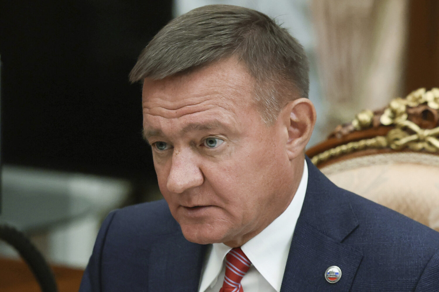 FILE - Transport Minister Roman Starovoit attends a meeting with Russian President Vladimir Putin a...