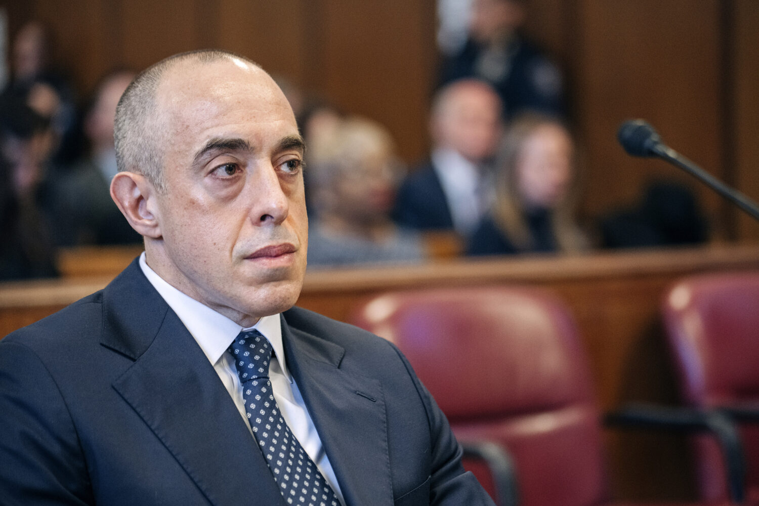 FILE - Emil Bove, attorney for former US President Donald Trump, sits Manhattan criminal court duri...