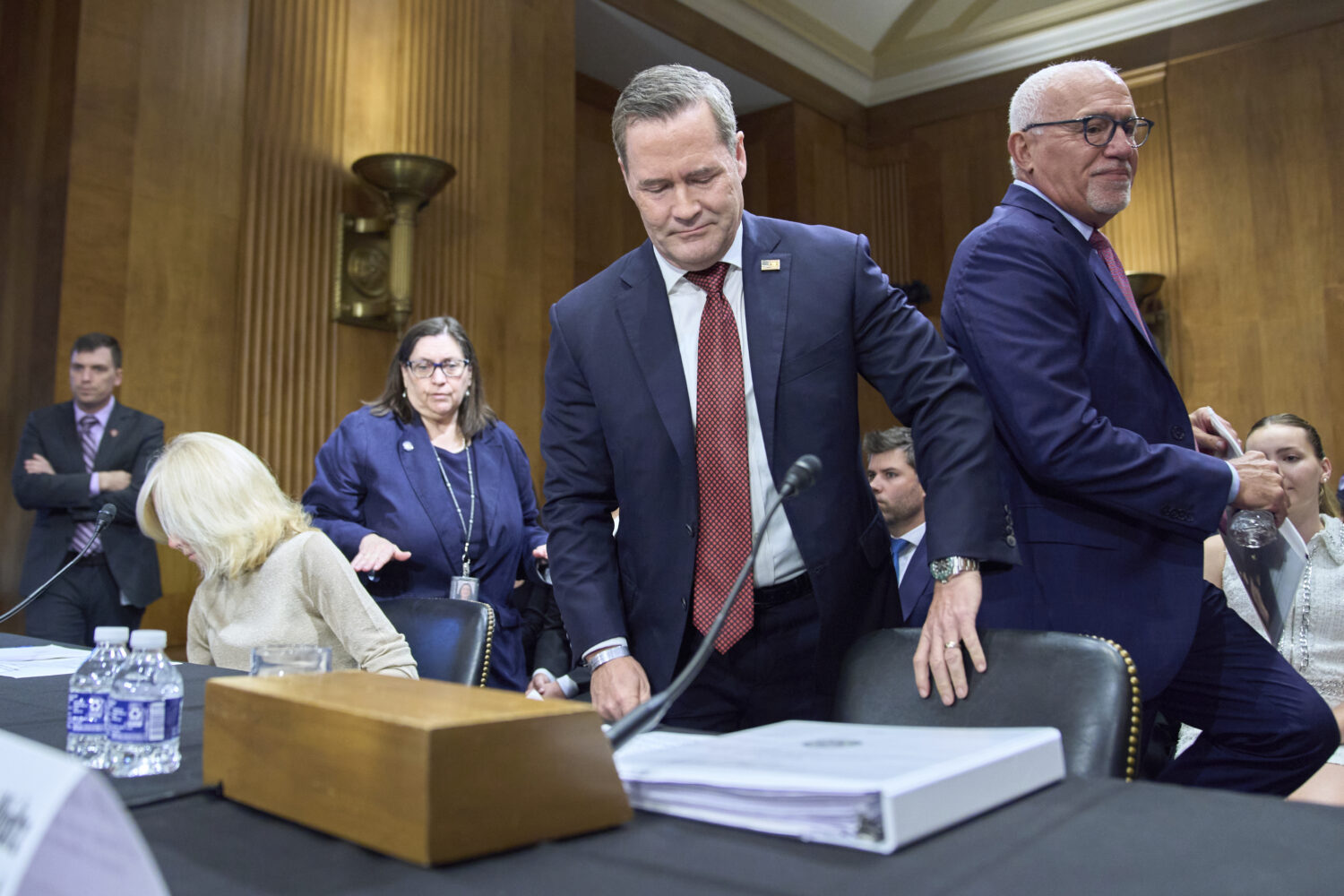 Christine Toretti, left, nominee for U.S. Ambassador to Sweden, former White House National Securit...