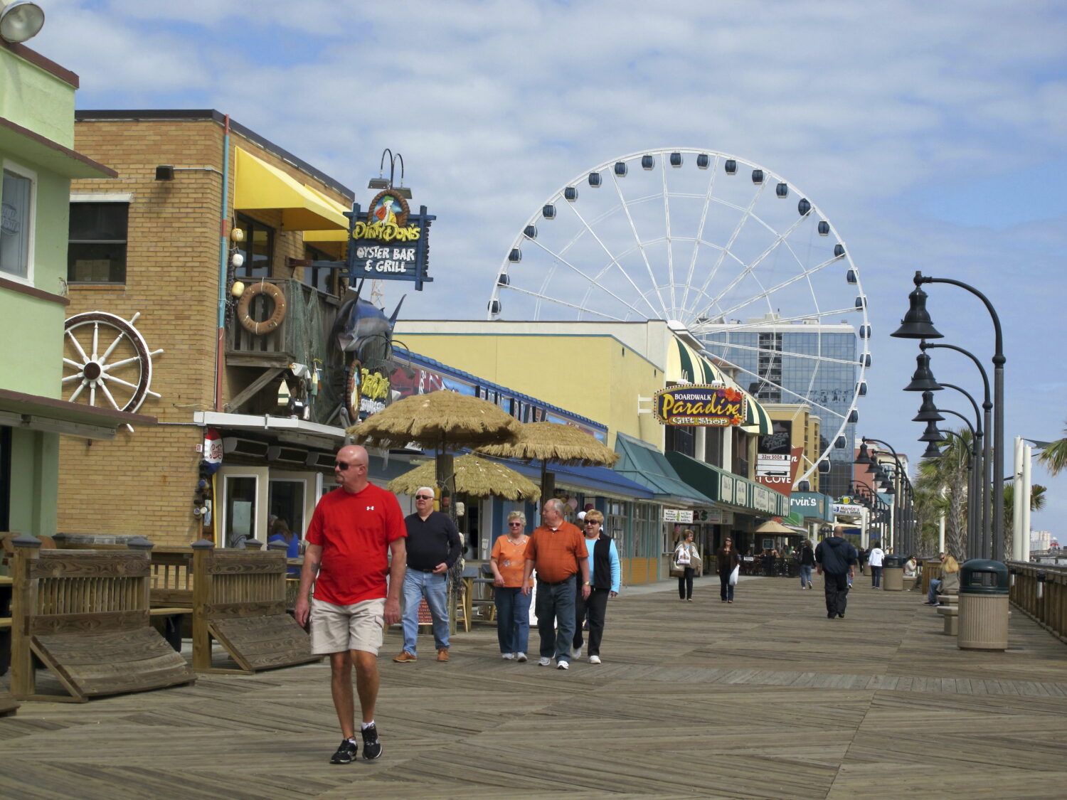 In this March 7, 2012 photo, visitors walk along the boardwalk in downtown Myrtle Beach, S.C. (AP P...