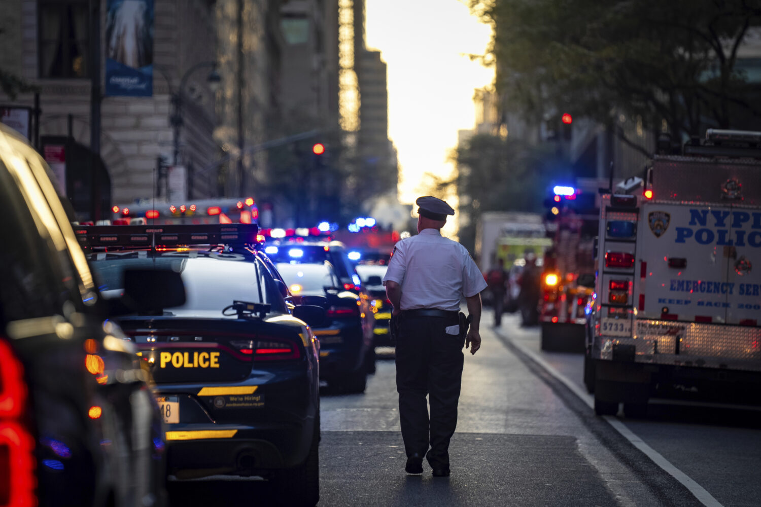 The scene on 52nd Street between Park and Lexington Avenue where a New York Police Department polic...