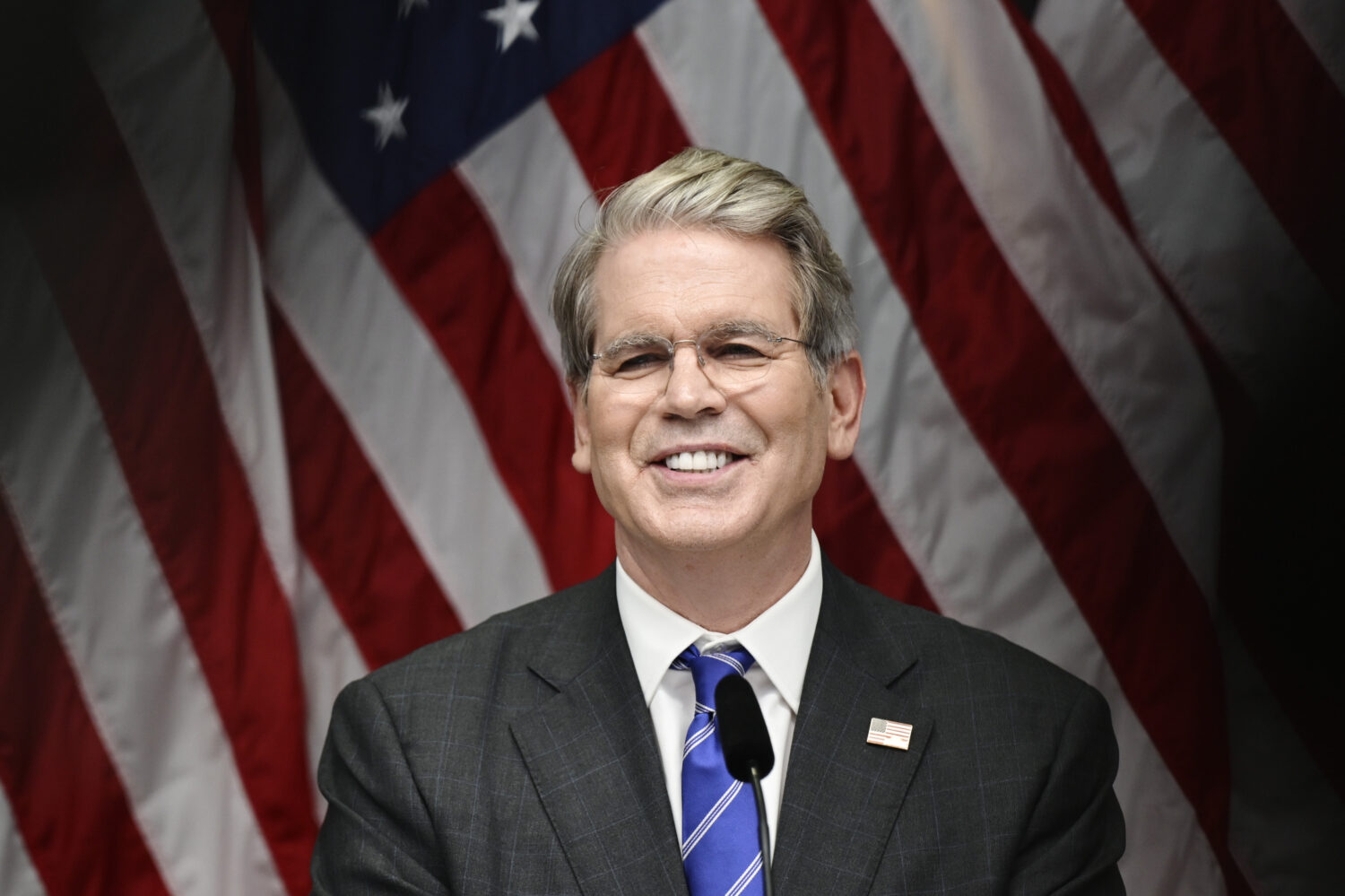 US Treasury Secretary Scott Bessent during a press conference after the trade talks between the US ...
