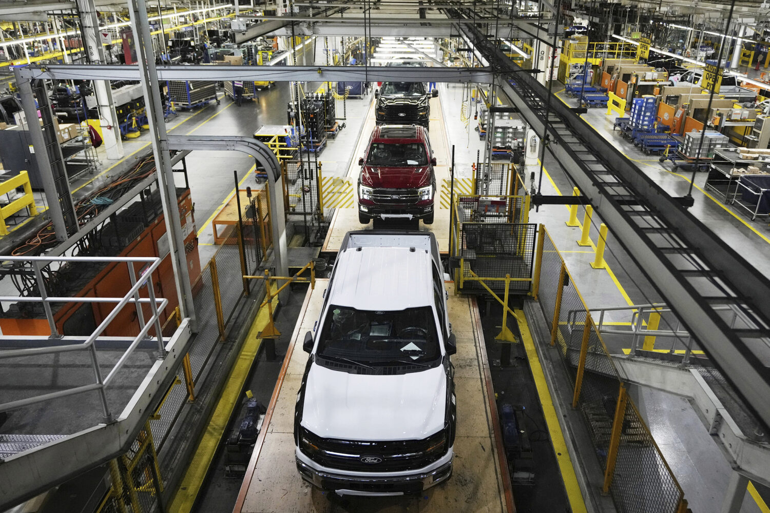 FILE - The 2024 Ford F-150 truck is assembled at the Dearborn Truck Plant in Dearborn, Mich., April...
