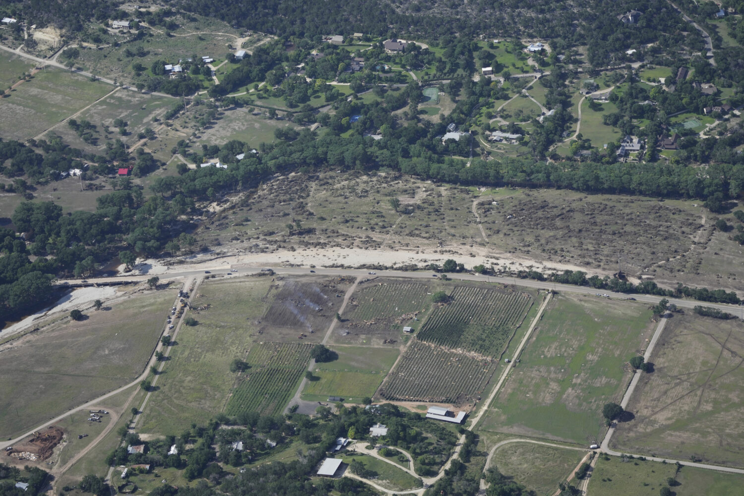 Damage is seen on Tuesday, July 8, 2025, near Hunt, Texas, after a flash flood swept through the ar...