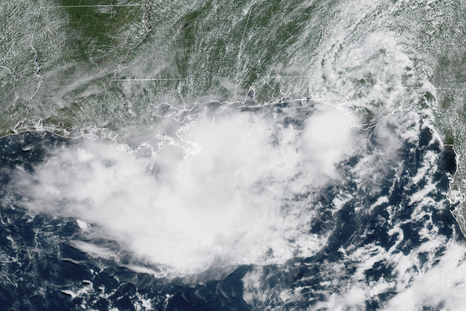 This GOES-19 GeoColor satellite image taken Wednesday, July 16, 2025 at 12:46 EDT and provided by t...