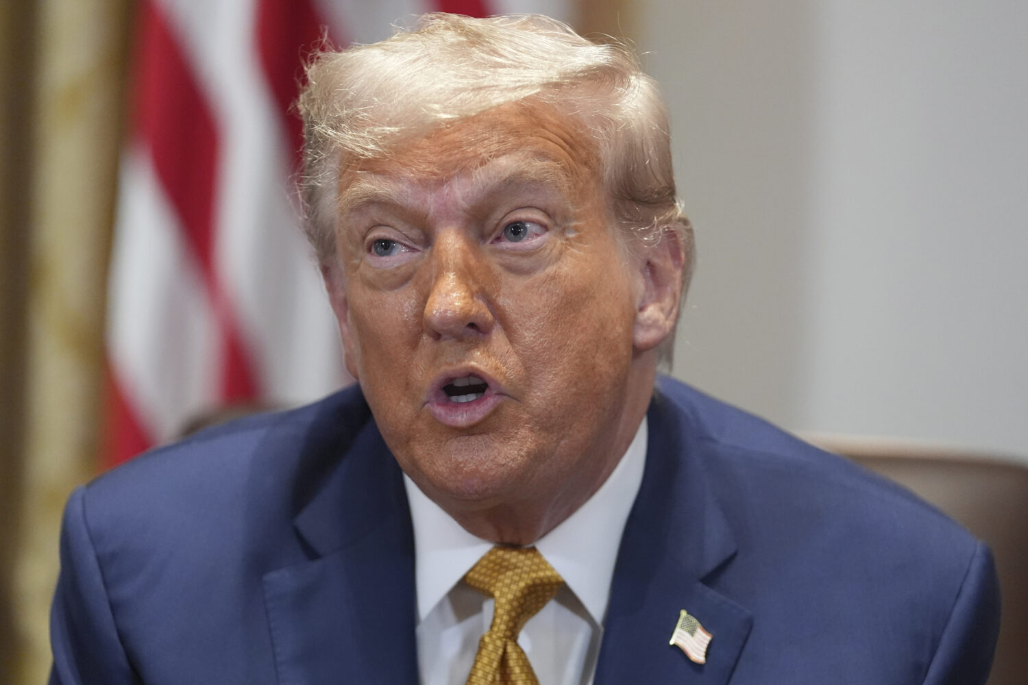 President Donald Trump speaks during a cabinet meeting at the White House, Tuesday, July 8, 2025, i...