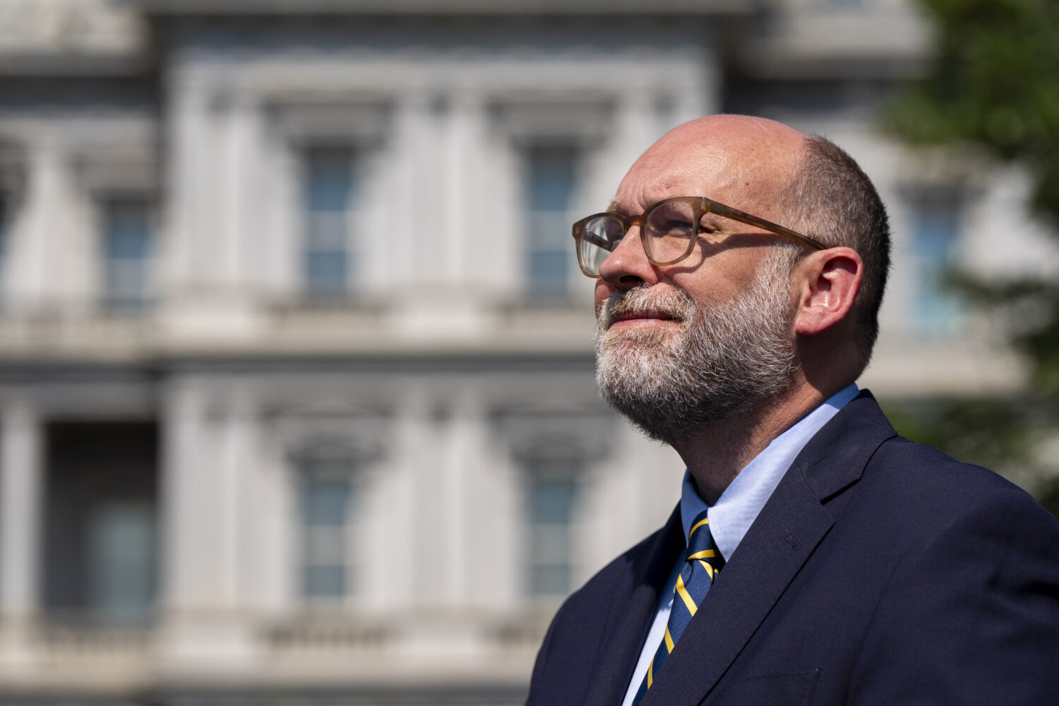 Office of Management and Budget Director Russell Vought speaks with reporters at the White House, T...