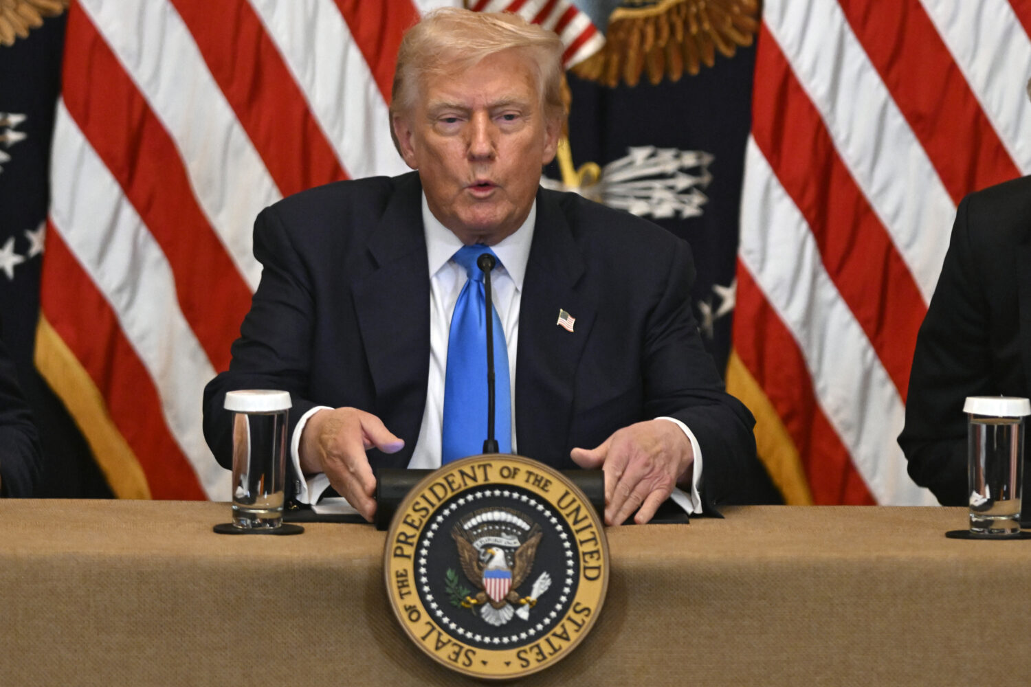 President Donald Trump speaks at an event to promote his proposal to improve Americans' access to t...