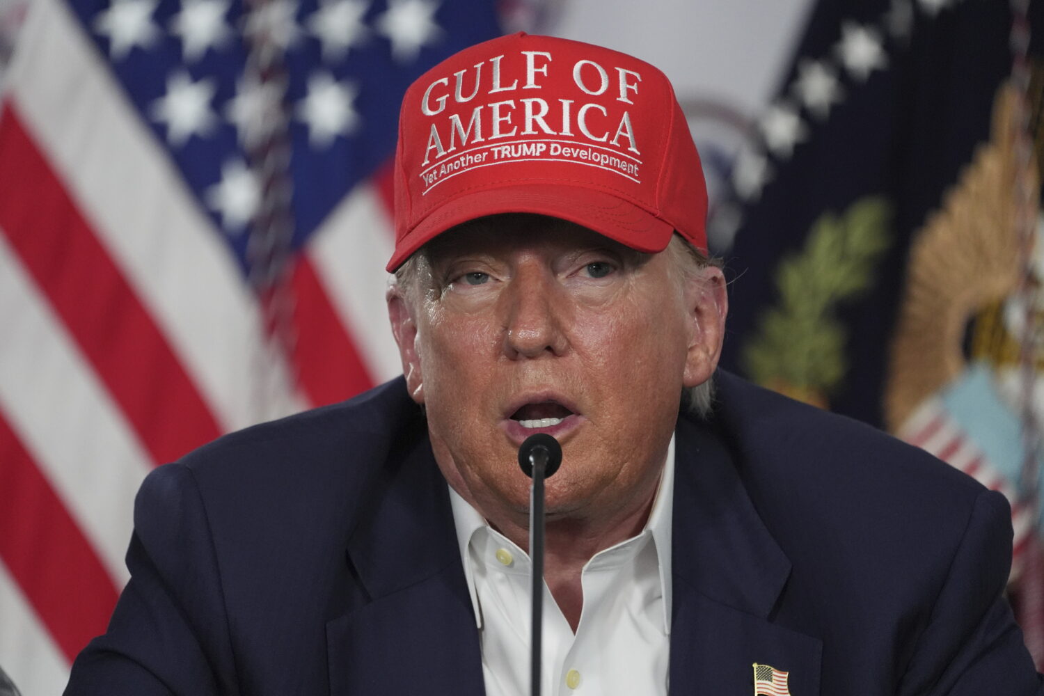 President Donald Trump speaks during a roundtable at "Alligator Alcatraz," a new migrant detention ...
