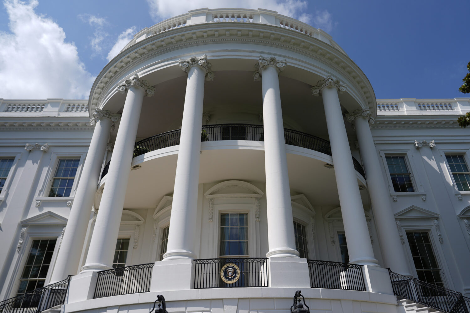 The White House is pictured before President Donald Trump departs, Thursday, July 24, 2025, in Wash...