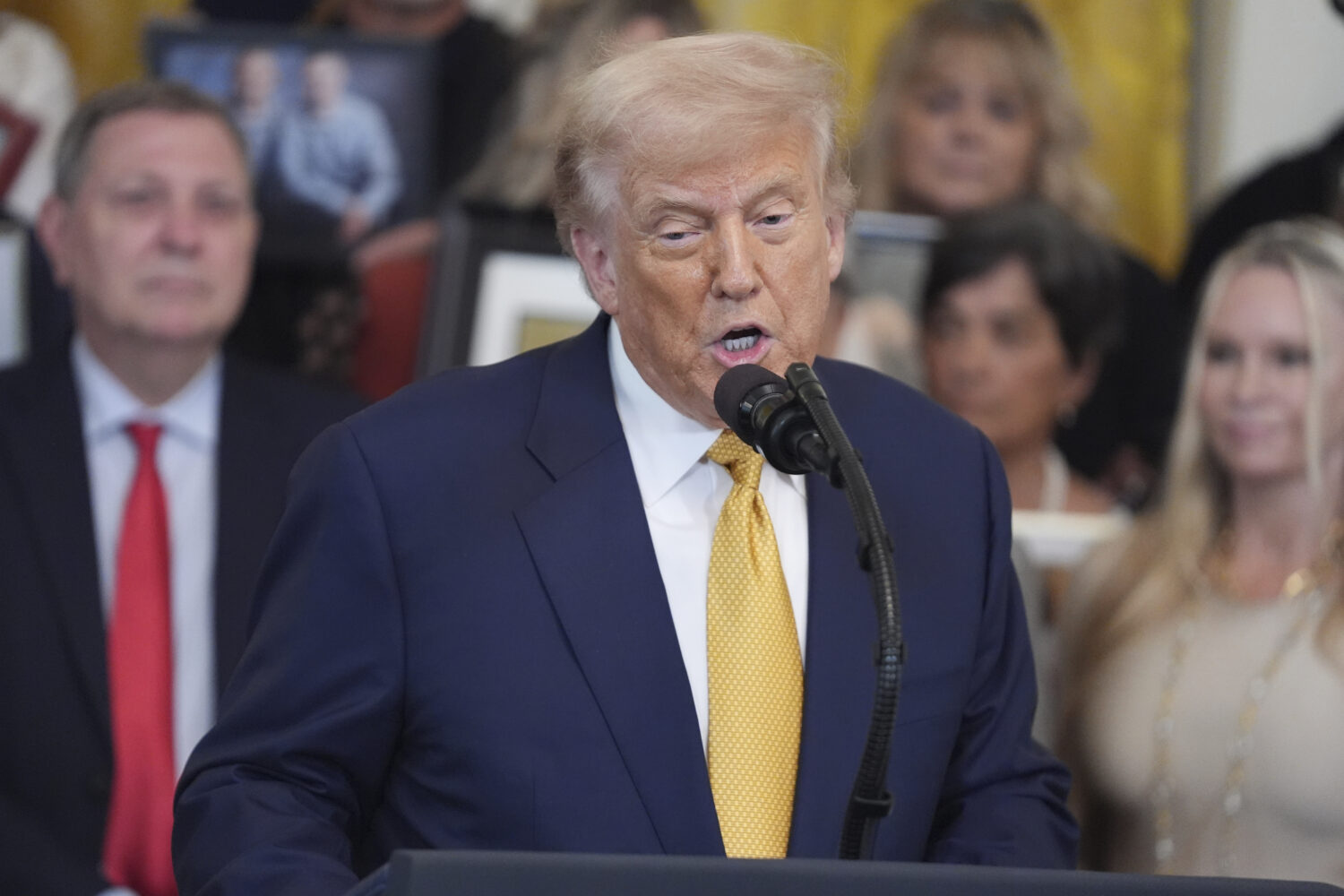 President Donald Trump speaks during a ceremony to sign the "Halt All Lethal Trafficking of Fentany...