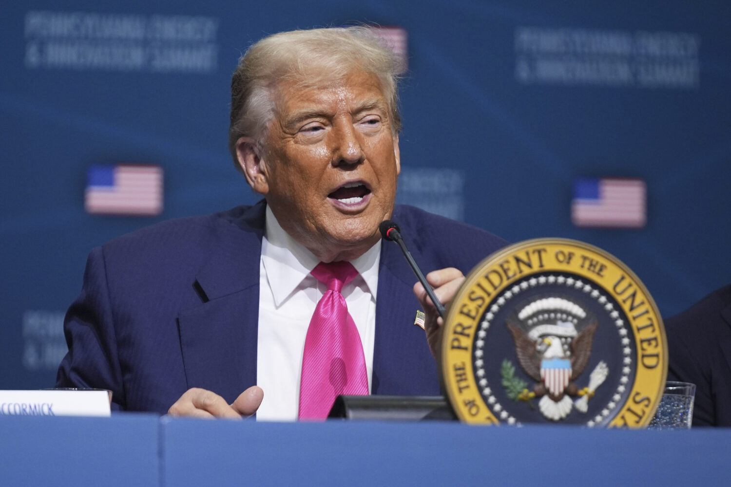 President Donald Trump speaks at the "Inaugural Pennsylvania Energy and Innovation Event" at Carneg...
