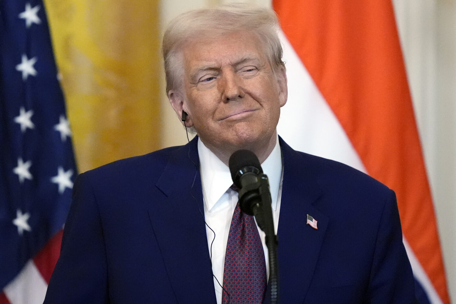 FILE - President Donald Trump listens during a news conference with India's Prime Minister Narendra...