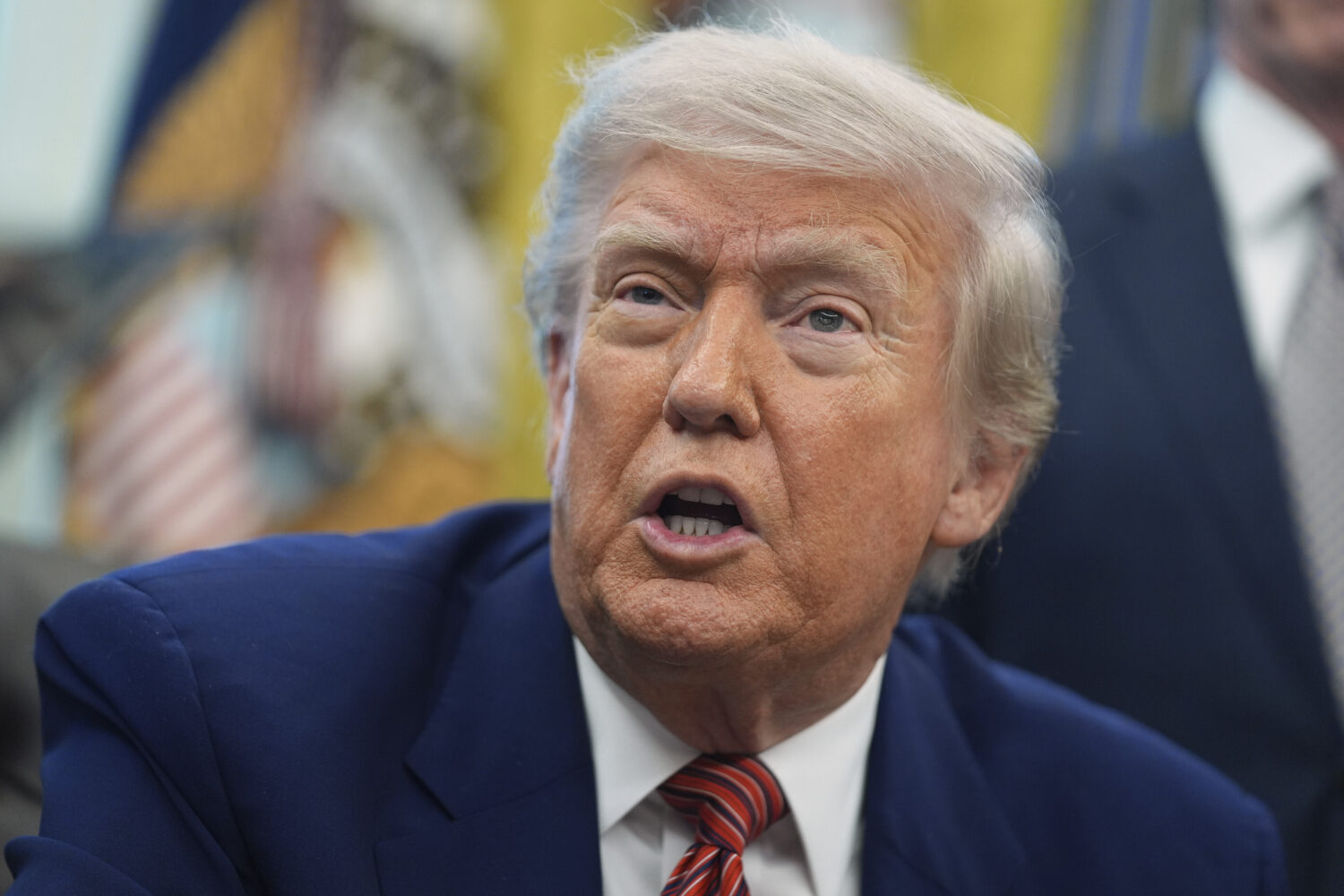 FILE - President Donald Trump speaks to reporters in the Oval Office of the White House, May 23, 20...