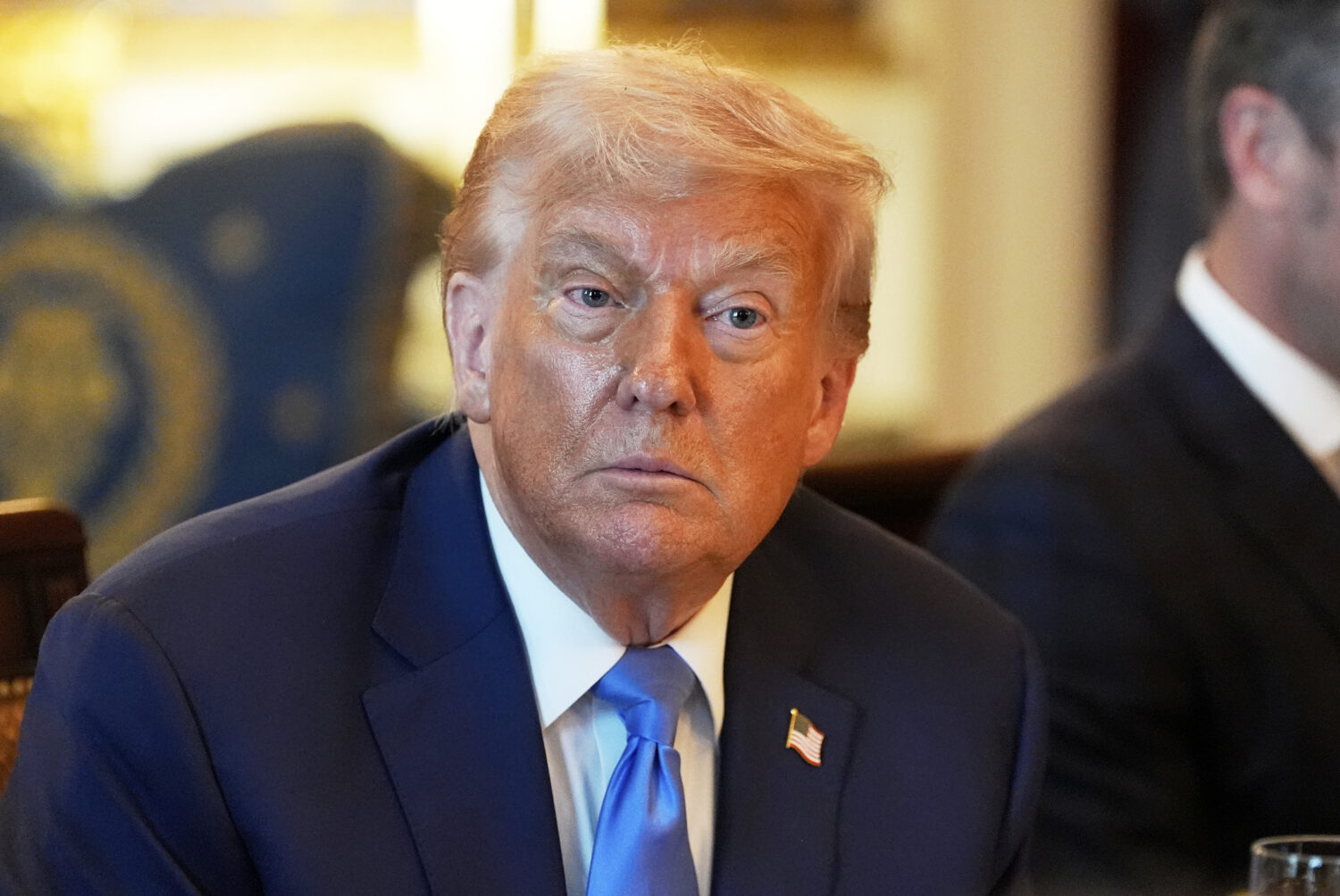 President Donald Trump listens during a meeting with Israel's Prime Minister Benjamin Netanyahu in ...