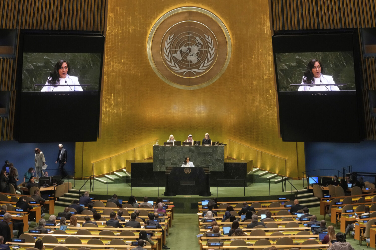Canada Foreign Minister Anita Anand addresses the United Nations General Assembly, Monday, July 28,...