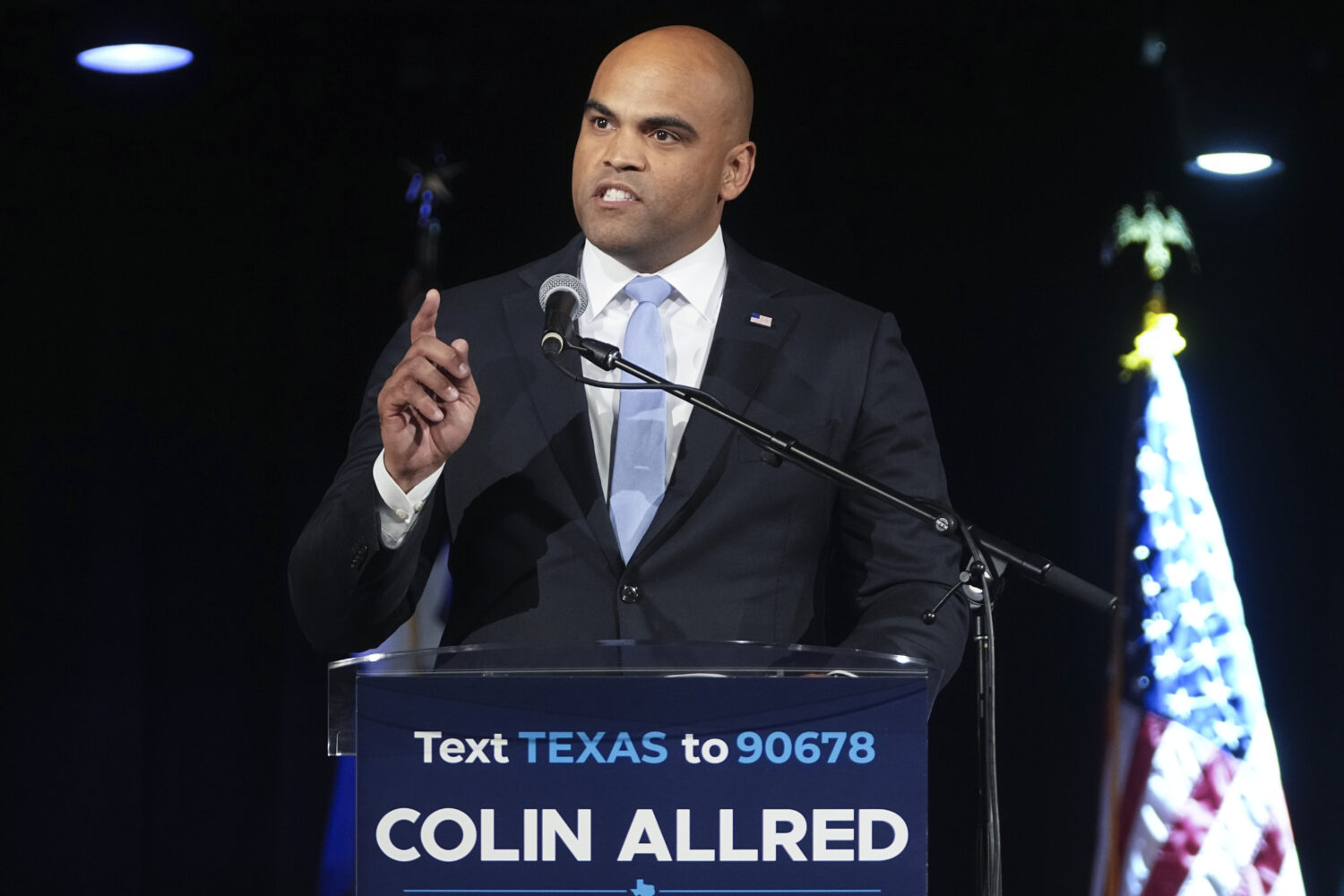 FILE - Texas Democratic Senate candidate Rep. Colin Allred, D-Texas, speaks during a watch party on...