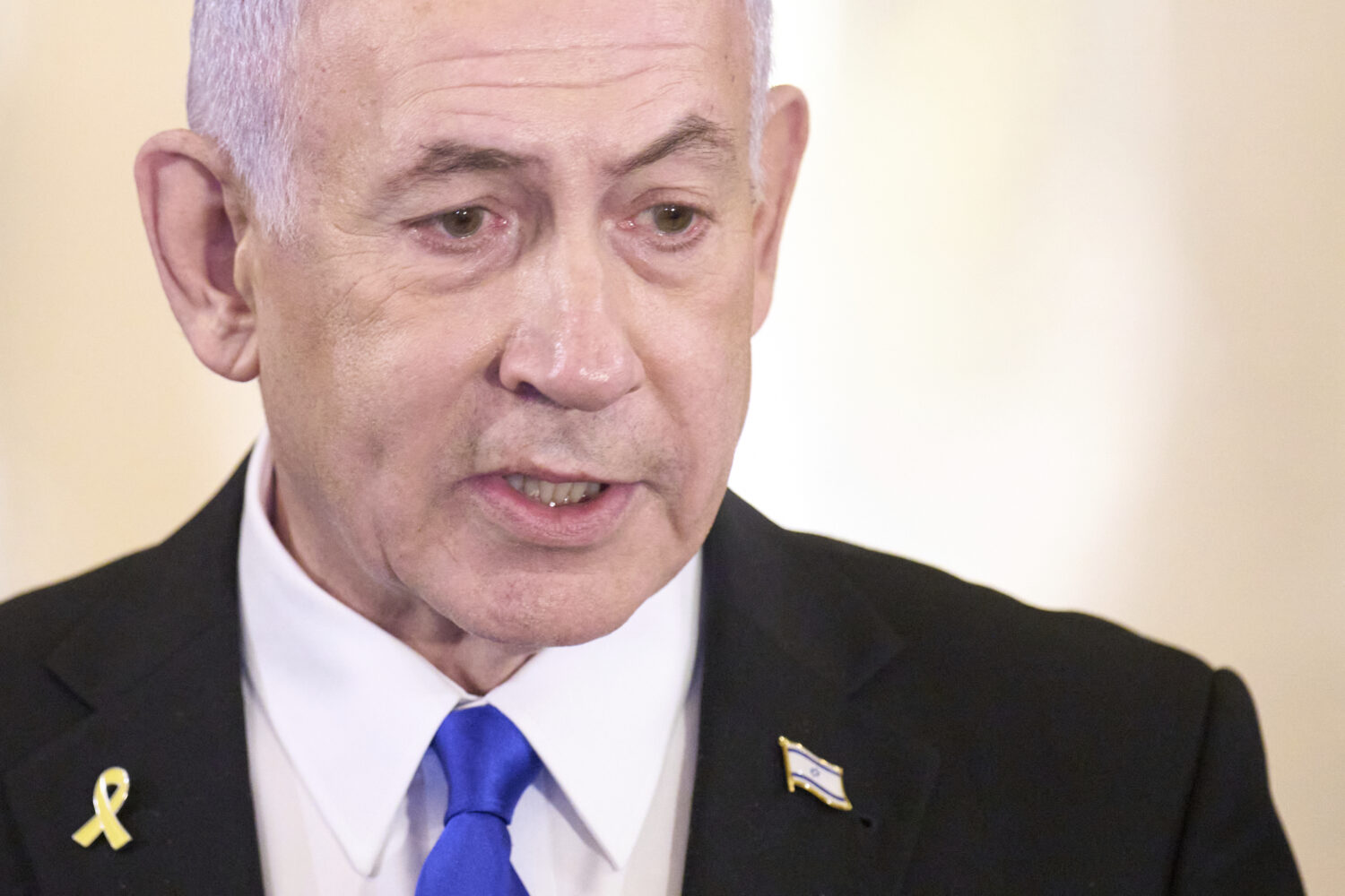 Israeli Prime Minister Benjamin Netanyahu speaks to the media, Tuesday, July 8, 2025, on Capitol Hi...