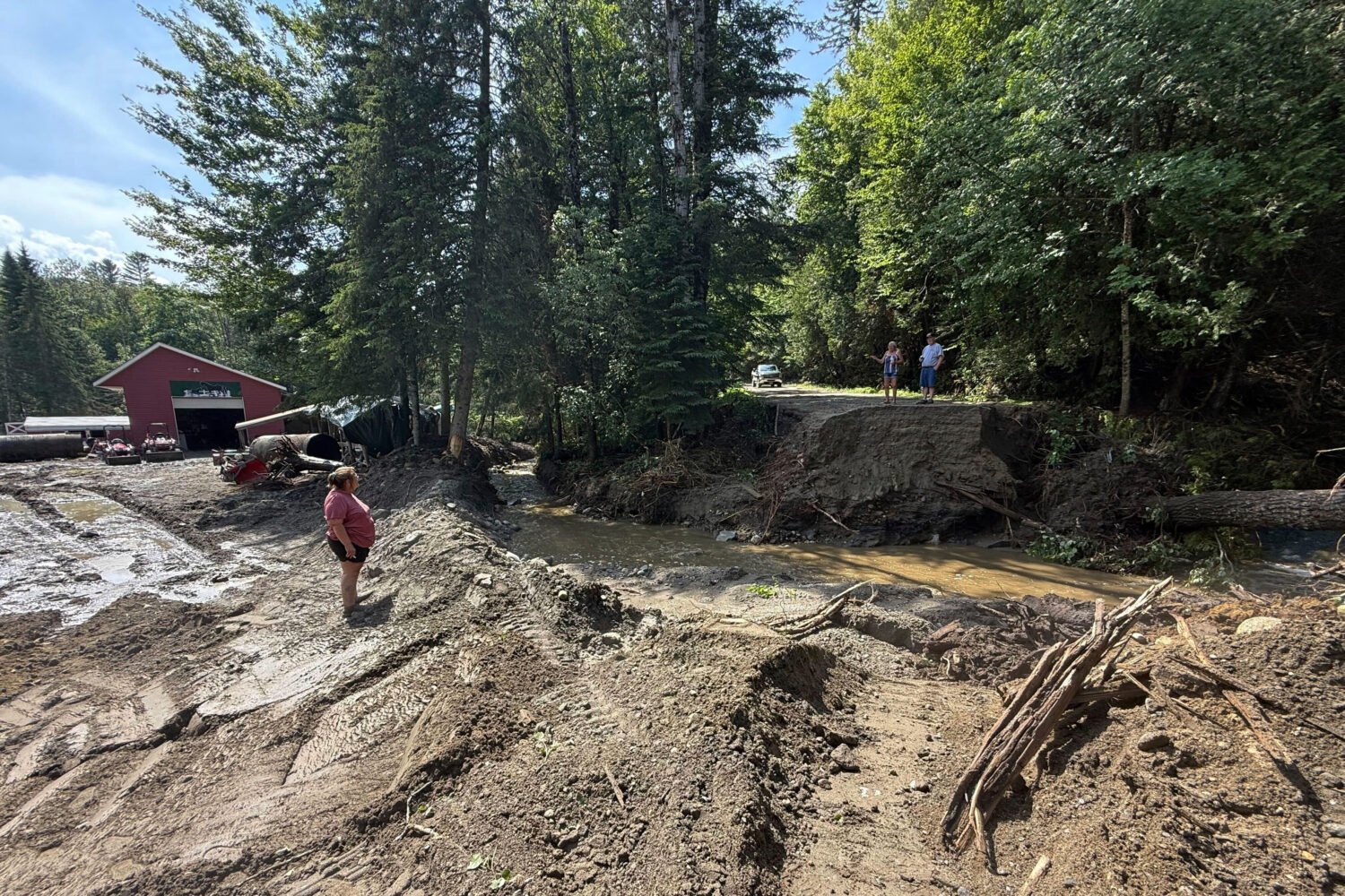 Michelle Tanner, whose yard was washed away by flash flooding, stands in what used to be her drivew...
